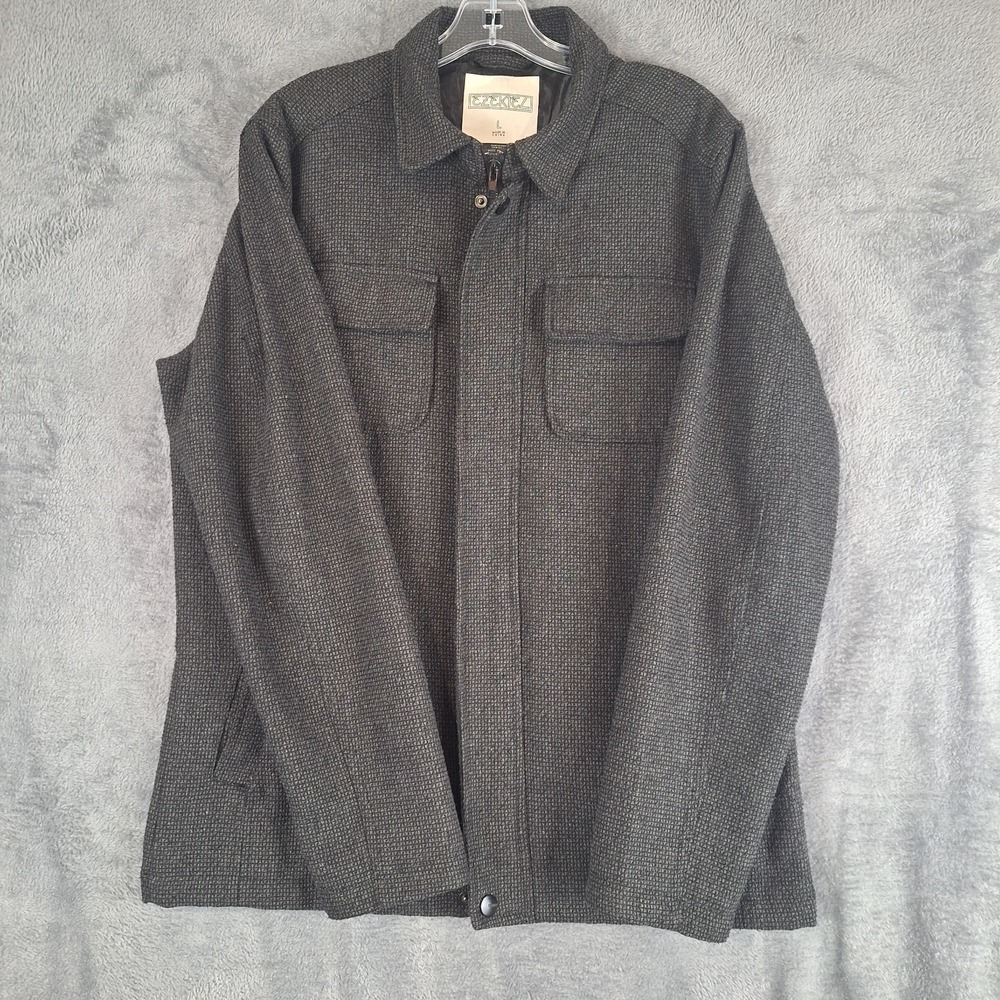 Ezekiel Men's Herringbone Pattern Full Zip Snap On Field Jacket Gray Size LRG